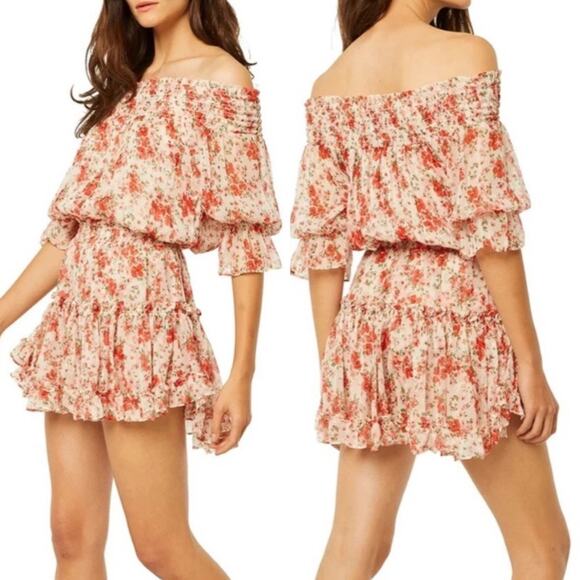 Misa Darla Poppy Floral Mini Dress Large Red Ruffle Romantic Feminine Coquette - Picture 2 of 16